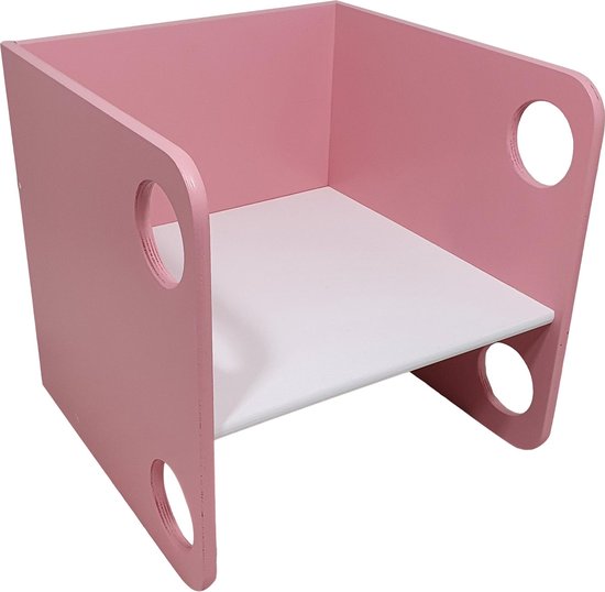 Playwood houten kubus stoel - Peuterstoel - Multiplex - Roze met witte zitting