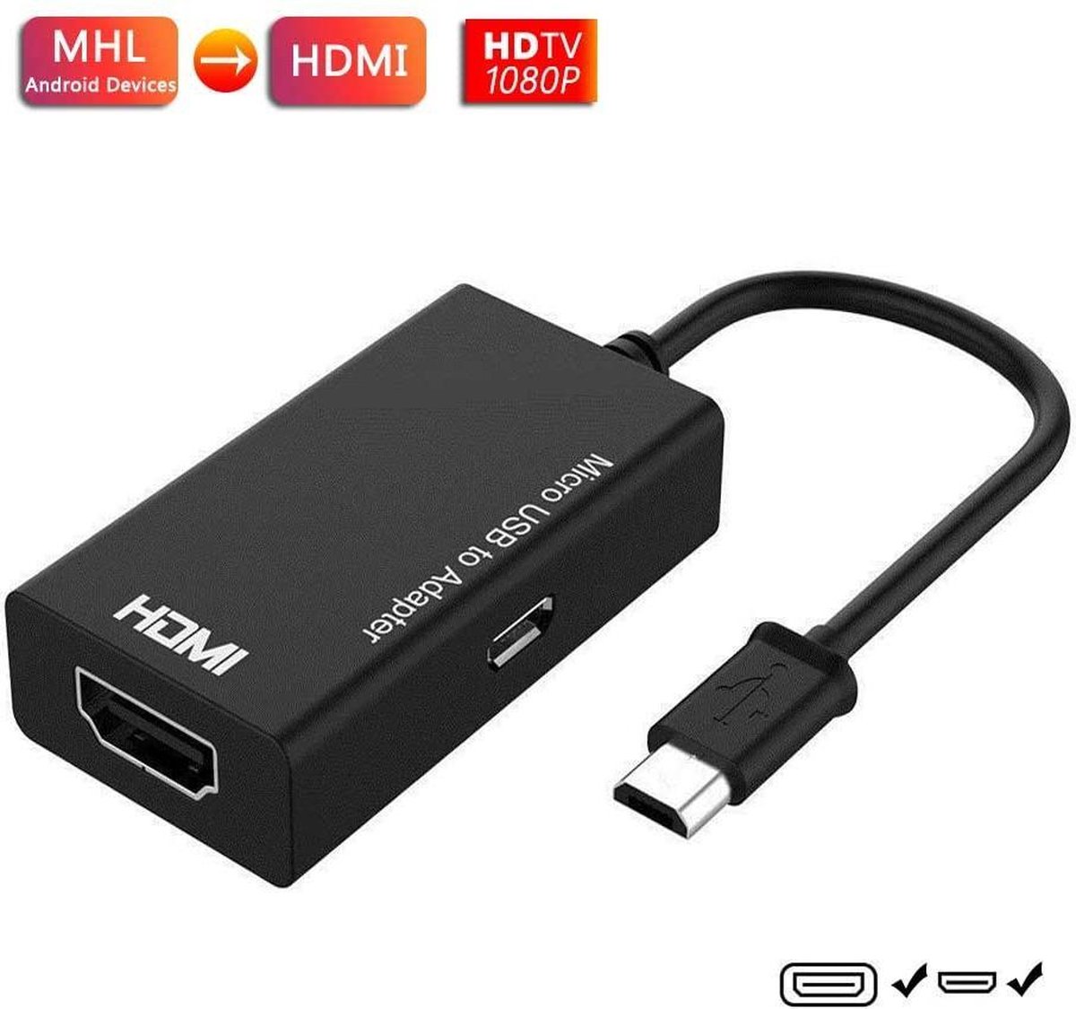 Micro USB naar HDMI adapter 1080p / TV adapter - Geschikt voor oa Samsung Galaxy Note S en Sony Xperia
