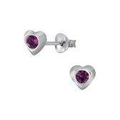 Joy|S - Zilveren mini hartjes oorbellen 3 mm paars kristal voor kinderen