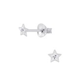 Joy|S - Zilveren mini ster oorbellen 4 mm wit kristal voor kinderen
