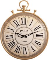 LW Collection Paris antieke wandklok vintage - muurklok brons goud retro rond - klassieke klok 50cm