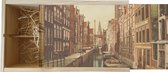 Wijnkist - Oud Stadsgezicht Amsterdam Oudezijds Kolk - Oude Foto Print op Houten Kist - 19x36 cm