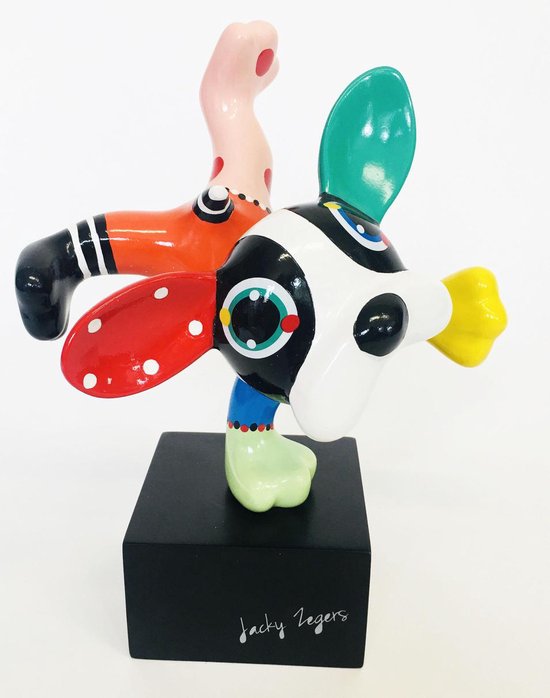 Jacky Zegers Sculpture Chien Boris - Art coloré et joyeux - Cadeau Uniek et original - dans une boîte cadeau colorée -JZ12-28 cm