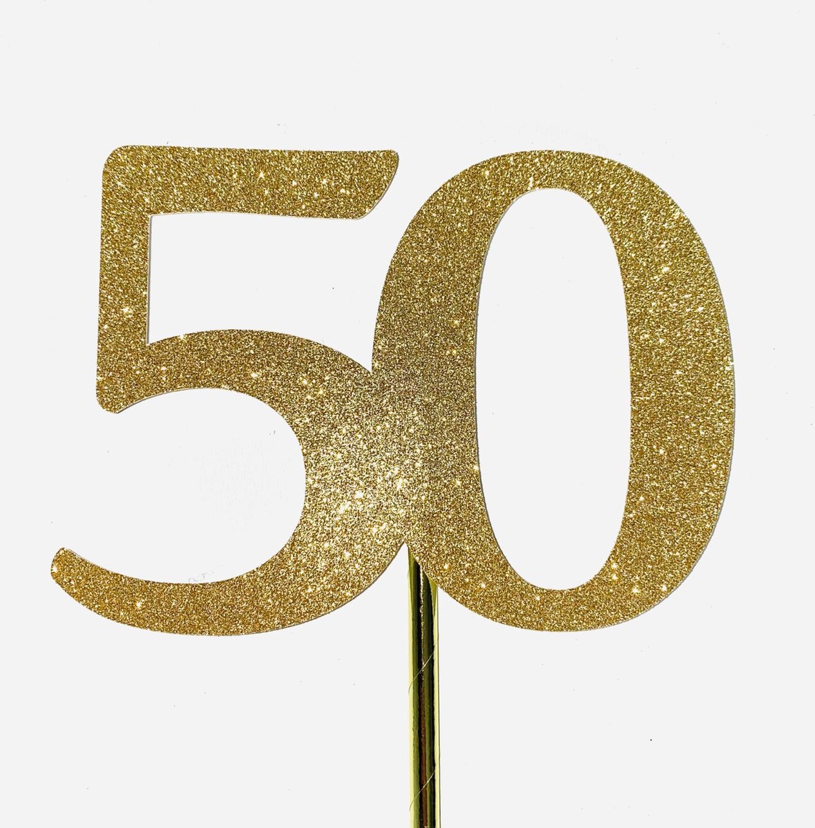 Taarten en Geschenken Taarttopper 50 - Goud glitter taartversiering van 14 cm