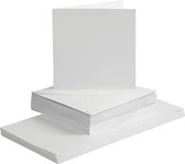 20 Papier cartonné lin carré + Enveloppes - 13,5x13,5cm + 14x14cm - Blanc - Papier cartonné carré avec enveloppes