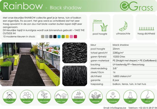 Torrent Geleerde kreupel Kunstgras Tapijt RAINBOW Black Shadow - 200x300cm - 25mm|artificial  grass|gazon... | bol.com