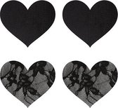 Peekabo 2 paar tepelstickers hart zwart en kant - Zwart
