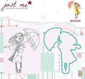 JMSD009 Autumn weather - snijmal met stempel Nellie Snellen - Just me die with clearstamp - meisje paraplu herfst