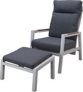 PAZOON Como Lounge chaise de jardin réglable en aluminium avec teak (incl. Hocker)| Blanc