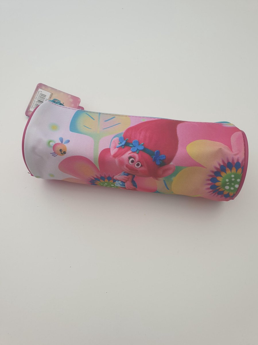 Meisjes pennenzak - roze - Trolls - Prinses Poppy - rond etui