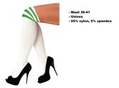 Lange sokken wit met groene strepen - maat 36-41 - kniekousen  overknee kousen sportsokken cheerleader carnaval voetbal hockey unisex festival