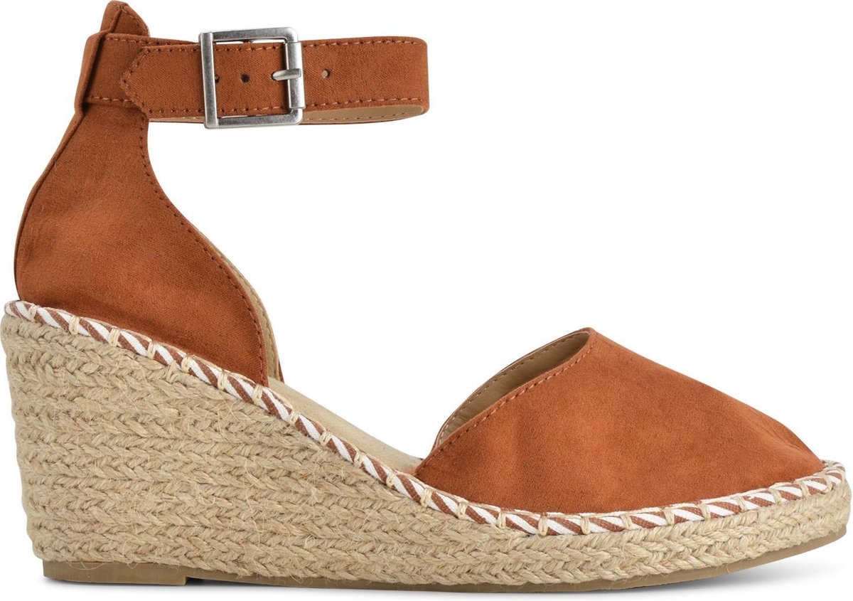PS Poel Espadrilles met Sleehak Enid Cognac Bruin