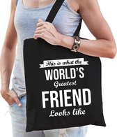 Worlds greatest FRIEND cadeau tasje zwart voor dames - verjaardag / kado tas / katoenen shopper voor vriendinnen