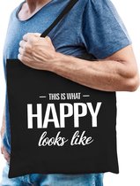 This is what happy looks like cadeau katoenen tas zwart voor heren - kado tas / tasje / shopper voor een gelukkige man