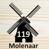 Van hout gemaakte naambord voordeur -  16x16cm - Molen