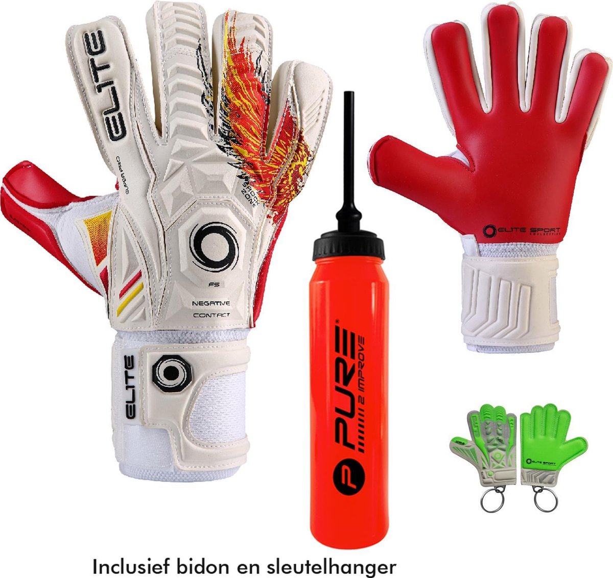Elite - Fenix - Keepershandschoenen - inclusief Keepersbidon & Elite Andalucia sleutelhanger - maat 7 - voetbal keepershandschoenen - keepershandschoen - Goalkeeper handschoen
