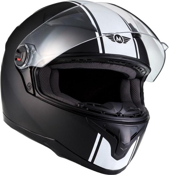 MOTO X87 Racing integraal helm scooterhelm, motorhelm met vizier, Mat Zwart  Wit, XL... | bol.com