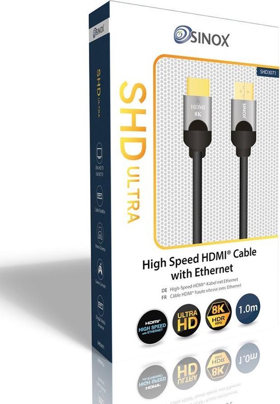 Sinox SHD Ultra HDMI kabel - versie 2.1 (8K 60Hz + HDR) - 1 meter