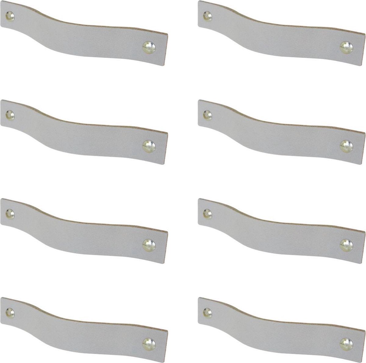 8x leren handgrepen 'platte greep' - maat M (19 x 2,5 cm) - LICHTGRIJS - incl. 3 kleuren schroefjes (handgreepjes - leren grepen - greepjes - leren lusjes)
