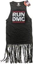 Run DMC Mouwloze top met franjes -XL- Logo Vintage Zwart