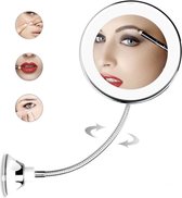 Flexibele Make Up Spiegel Met Sterke Zuignap - LED verlichting - 360 graden Rotatie - 10 x Vergroting - Scheerspiegel
