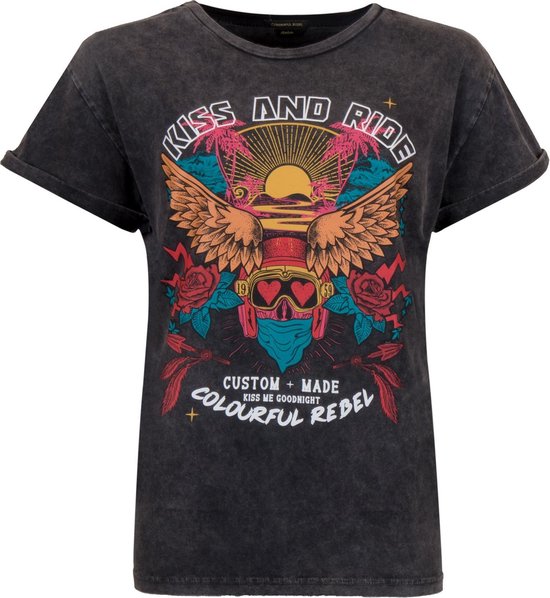 Colourful Rebel T-shirt - Vrouwen - donker grijs/roze/blauw | bol.com