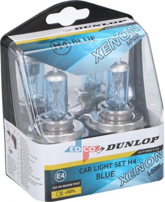 Lampe de voiture Dunlop H4 - phare - 12 Volt - 60/55 W - Xenon Look - Set  de 2 pièces | bol.com
