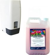 Distributeur de savon 1 litre plastique rechargeable + bidon de 5 litres savon pour les mains crème roses