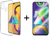 Samsung M21 Hoesje - Samsung Galaxy M21 hoesje siliconen case transparant cover - 1x Samsung M21 Screenprotector