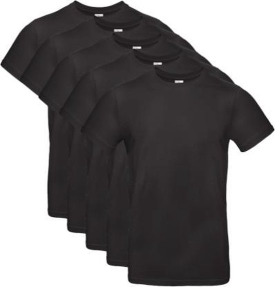 5 stuks Basic T-shirts Regular - 100% Katoen - Zwart - Maat S