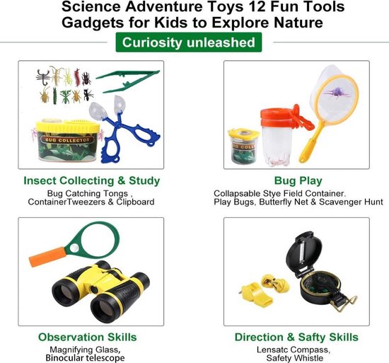 Insectenobservatiebox voor kinderen met kunststof pincet, vergrootglas