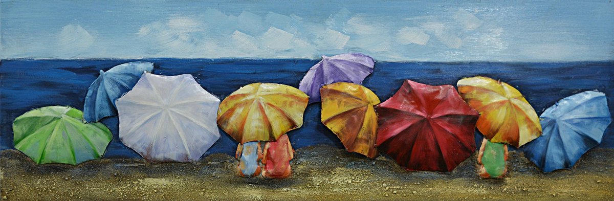 Peinture métal 3D Plage, gens, parapluies 60x180cm - Boutique en ..