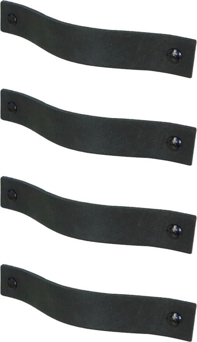 4x Leren handgrepen 'platte greep' - maat S (15,8 x 2,5 cm) - VINTAGE BLACK - incl. 3 kleuren schroefjes (handgreepjes - leren grepen - greepjes - leren lusjes)