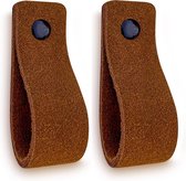 Leren handgrepen van zacht suede - Cognac - 2 stuks - 16,5 x 2,5 cm - incl. 3 kleuren schroeven - handgrepen kast leer - meubelgrepen - handvaten kast - leren lus