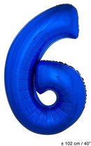 Cijferballon folie nummer 6 | Opblaascijfer 6 blauw 102cm