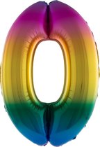 Cijferballon folie nummer 0 | Opblaascijfer 0 regenboog 41cm