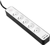 Tracer Stekkerdoos 5-voudig - 1,5 meter - 2 x USB - Wit/Zwart