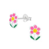 Joy|S -Zilveren bloem oorbellen "flower" roze