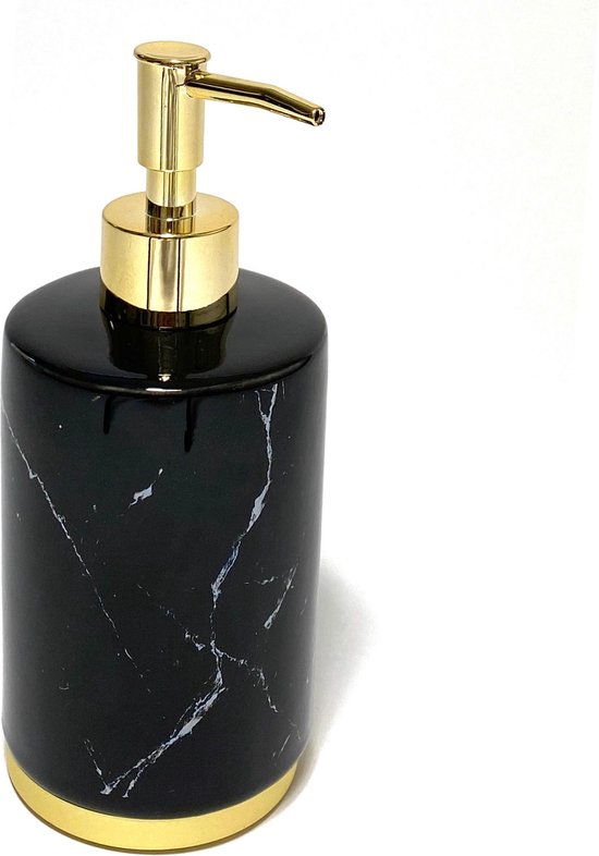 Lucy's Living luxe zeepdispenser marmer - ø 8x19 cm - zwart - goud - Toilet  - badkamer | bol.com