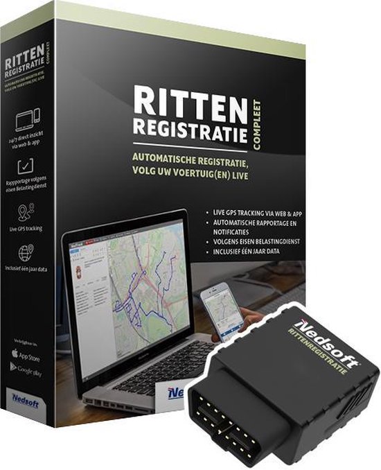 Nedsoft RittenRegistratie Compleet - Live GPS Tracking - Plug & Play tracker - Met App en uitgebreid webportaal met handige rapportages
