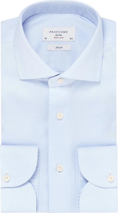 Profuomo - Sky Blue Travel Shirt Blauw - 40 - Heren - Slim-fit