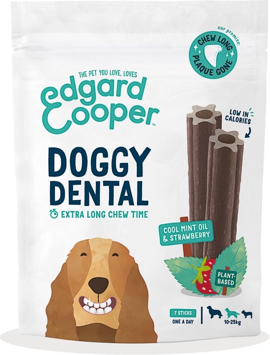 Edgard & Cooper Doggy Dental Sticks Aardbei - Frisse Muntolie Medium