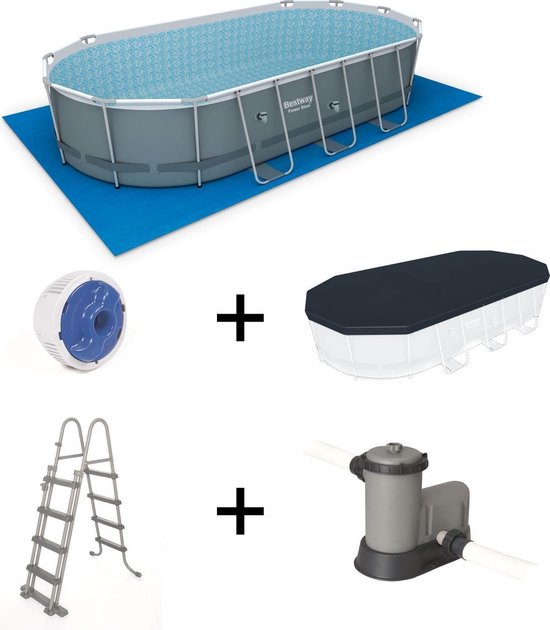 Kit piscine géante complet BESTWAY Spinelle grise, piscine tubulaire 5x3 m  et accessoires | bol
