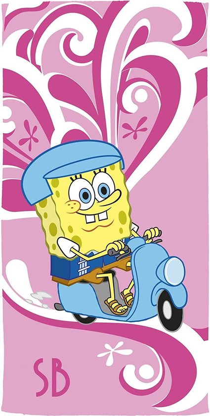 SpongeBob strandlaken - 76x152 cm. - 100% katoen - Sponge Bob handdoek - roze