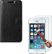iPhone 5 / 5C / 5S / SE Portemonnee hoesje zwart met 2 stuks Glas Screen protector