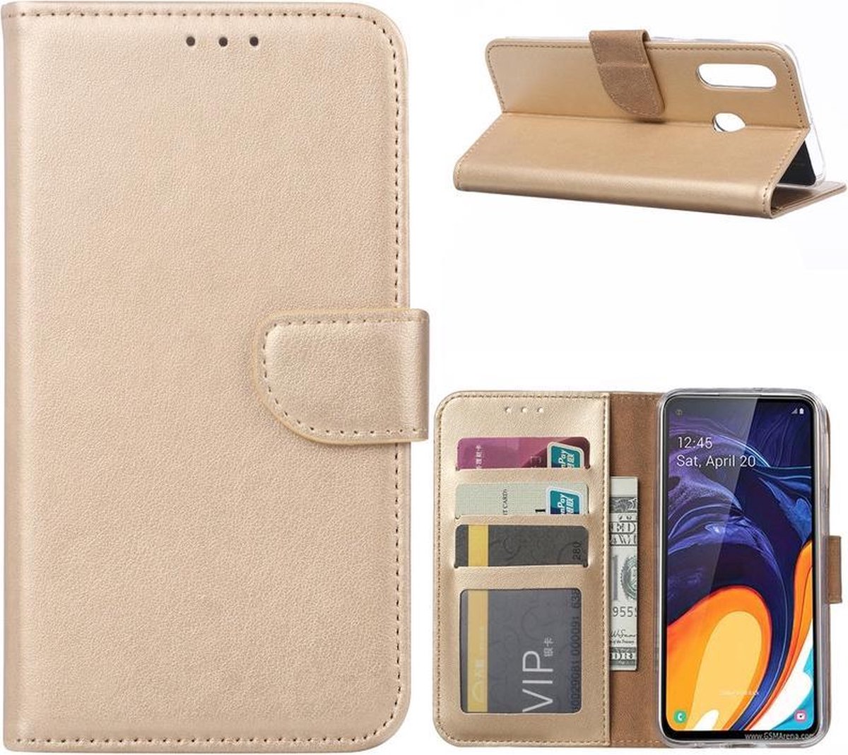 Bookcase Geschikt voor: Samsung Galaxy A60 - Goud - portemonnee hoesje