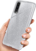 Samsung Galaxy A30S Hoesje Glitters Siliconen TPU Case Zilver - BlingBling Cover