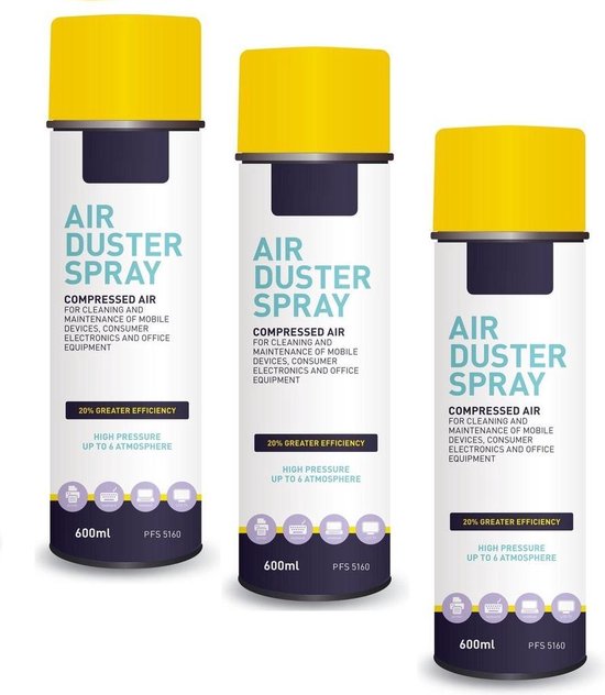 Airduster spray - Perslucht spuitbus - 600ml - Set van 3