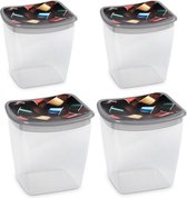 6x Koffiecups plastic bewaarbakjes transparant/grijs - 1,1 liter - 13 x 11 x 13 cm - Bewaarbakjes/voorraadbakjes