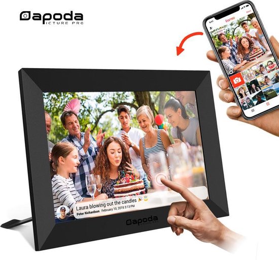 Dapoda® Digitale fotolijst met WiFi en Frameo – 10 inch – IPS Display – USB – Zwart